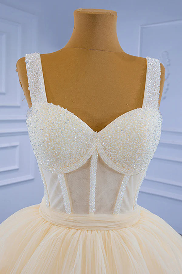 Wholesale Champagne Tulle Short Prom Dress with Beaded A-Line Tea Length Party Dress